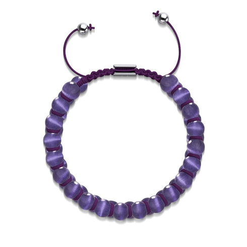 Violet | Argent | Bracelet double macramé en verre Cheshire